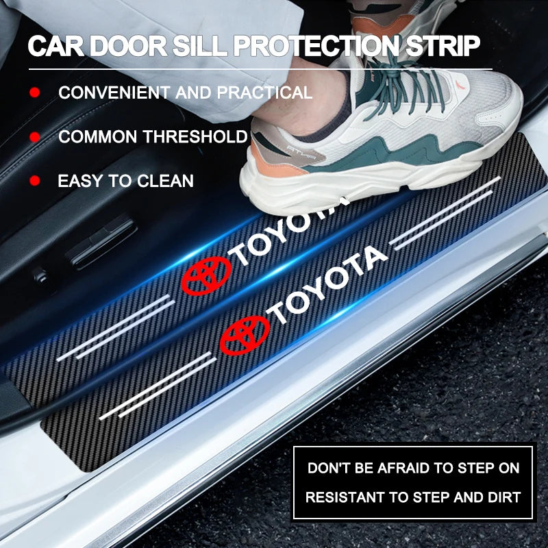 1/4/5Pcs Car Door Sill Scuff Plate Decor Carbon Fiber Stickers For Toyota GR Corolla Yaris Aygo Prius RAV4 Crown CHR Camry Auris