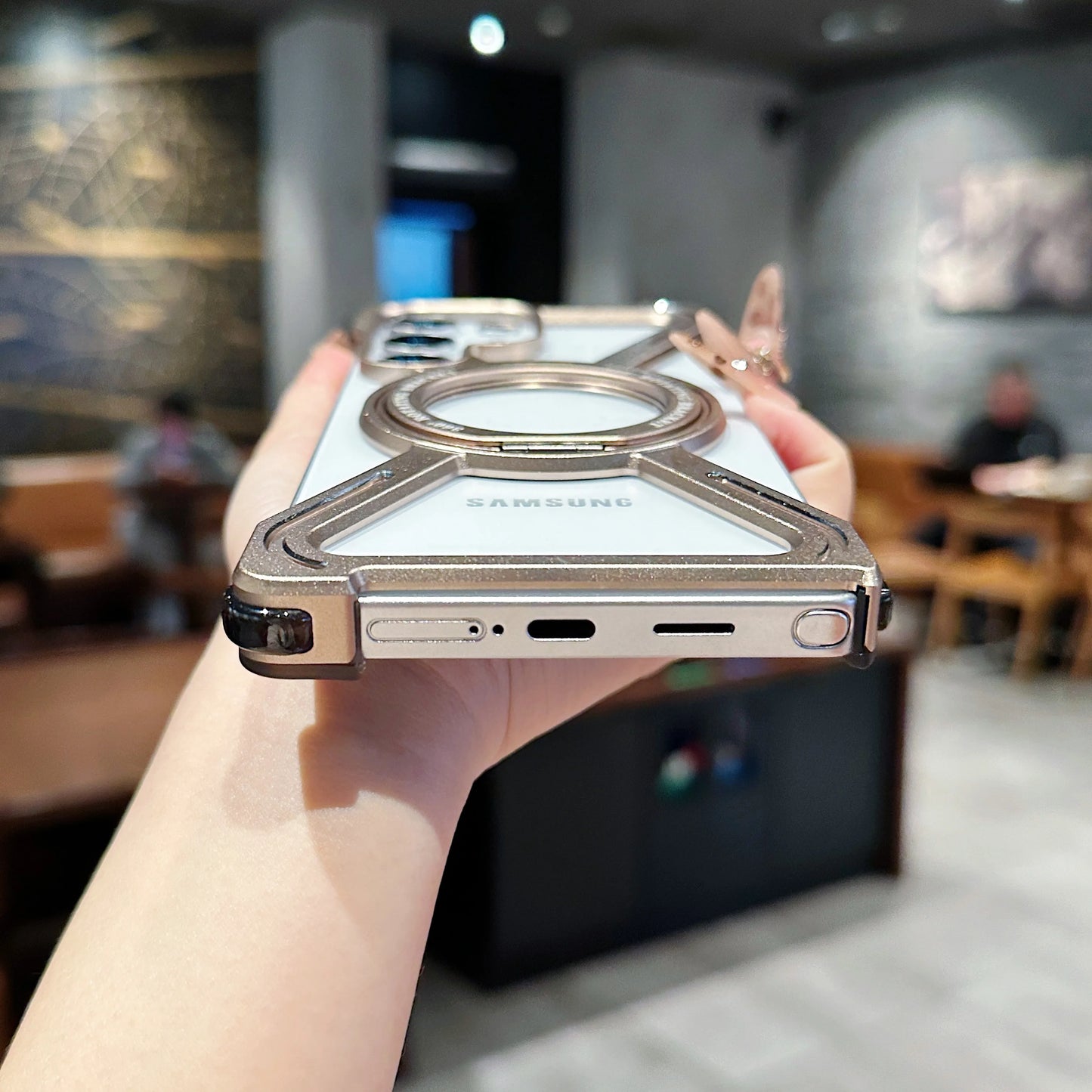 Aluminum Alloy Magnetic Case For Samsung Galaxy S23Ultra S24Ultra S25Ultra S26 Ultra 360° Rotation Holder Frameless Phone Cover