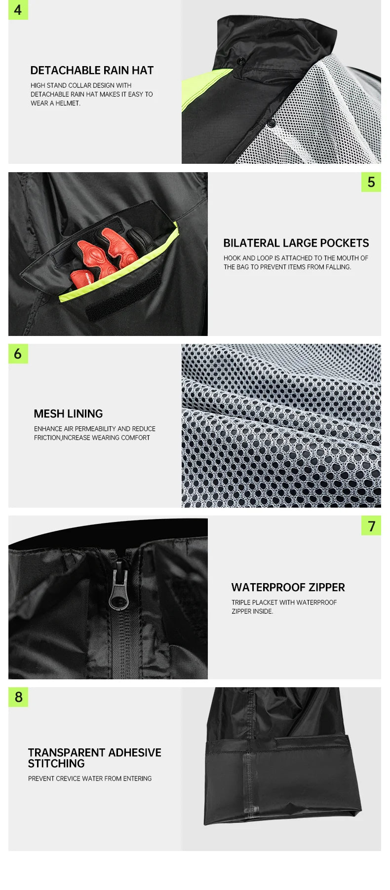 Star Field Knight Black-grey Motorcycle Raincoat Rainpants Suit Waterproof Inner Mesh Breathable Men Women Riding Gears 2Pcs/set