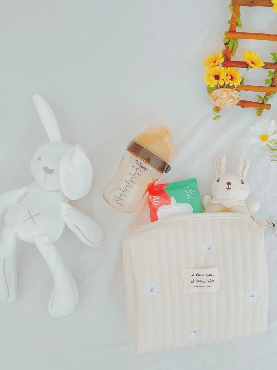 Cute printed embroidered mommy bag zipper single button newborn baby diaper storage bag travel cart storage bag