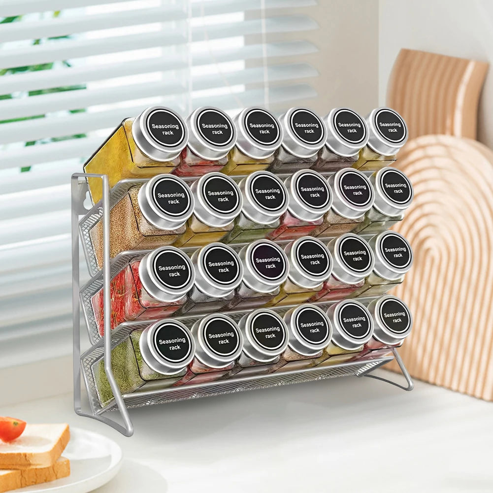 4 Tier Cupboard Storage Shelf Carbon Steel Spice Seasoning Jar Organizer Wall Mount Kitchen Spice Rack Non-Slip Pantry Organizer