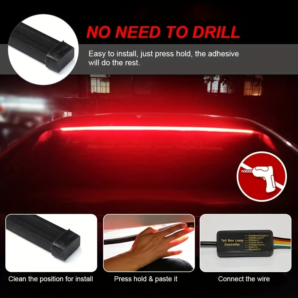 1pc LED Car 3rd Brake Light Turn Signal Running Tail Light High Mount Stop Driving Warning Modified Auto Flexible Strips Lamp