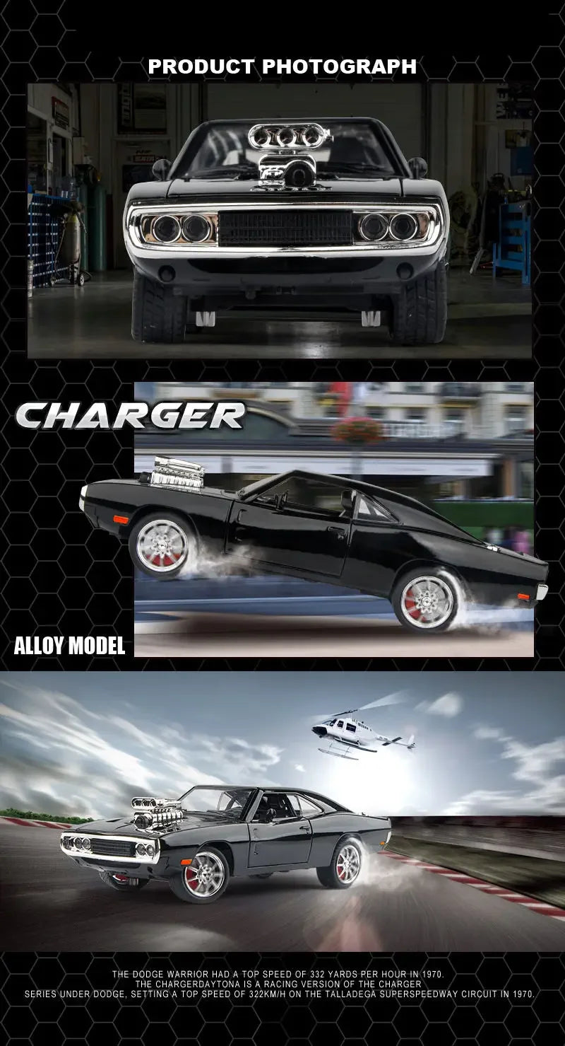 New 1:24 Challenger 1970 Fast & Furious 7 Alloy Car Model Diecasts Toy With Sound and Light Vehicles Decoration Toy For Kid Gift