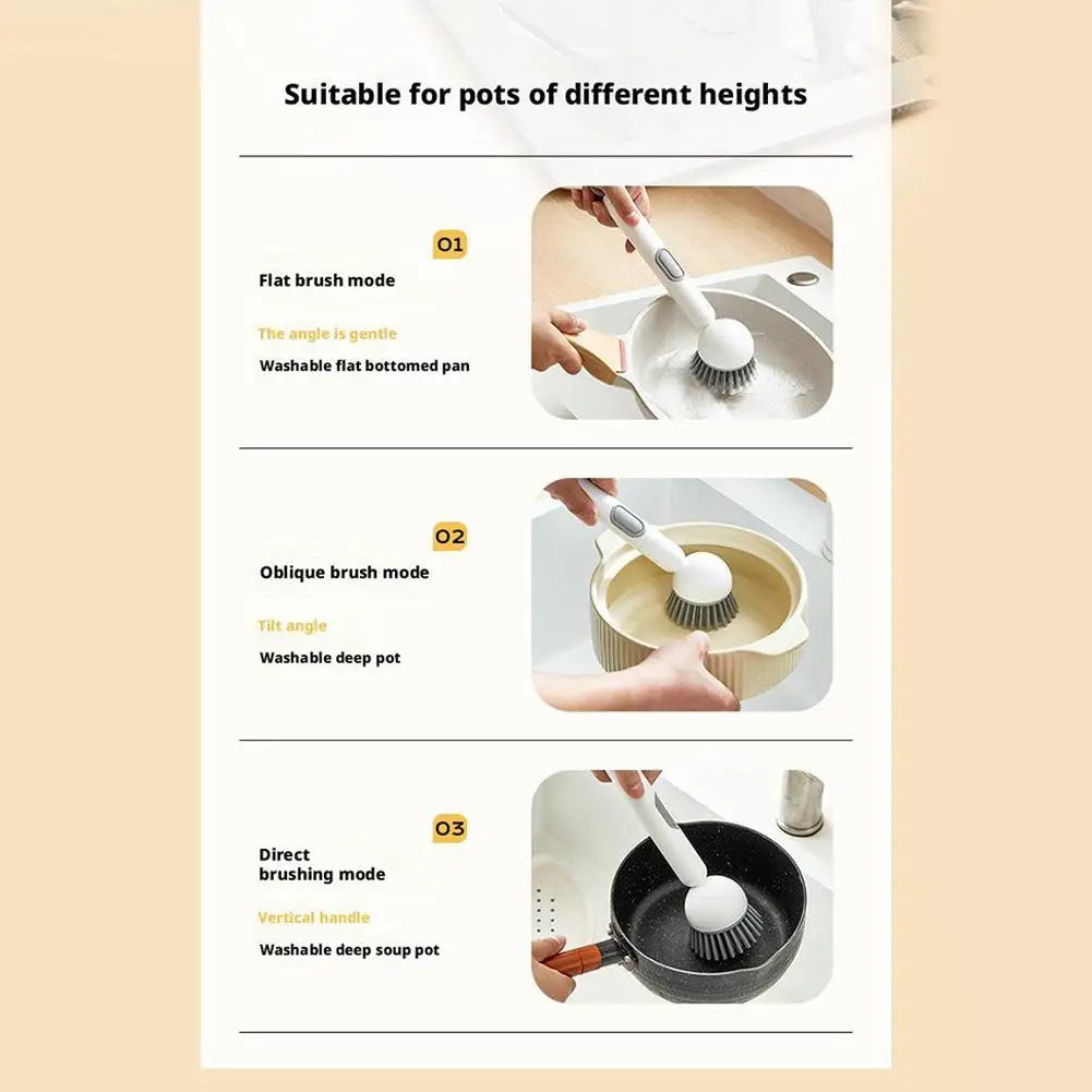 Kitchen Pot Brush for Home Use Long Handle Rotating Dish Washing Scrubber with Liquid Dispenser Bowl Pans Brush Cleaning Tools