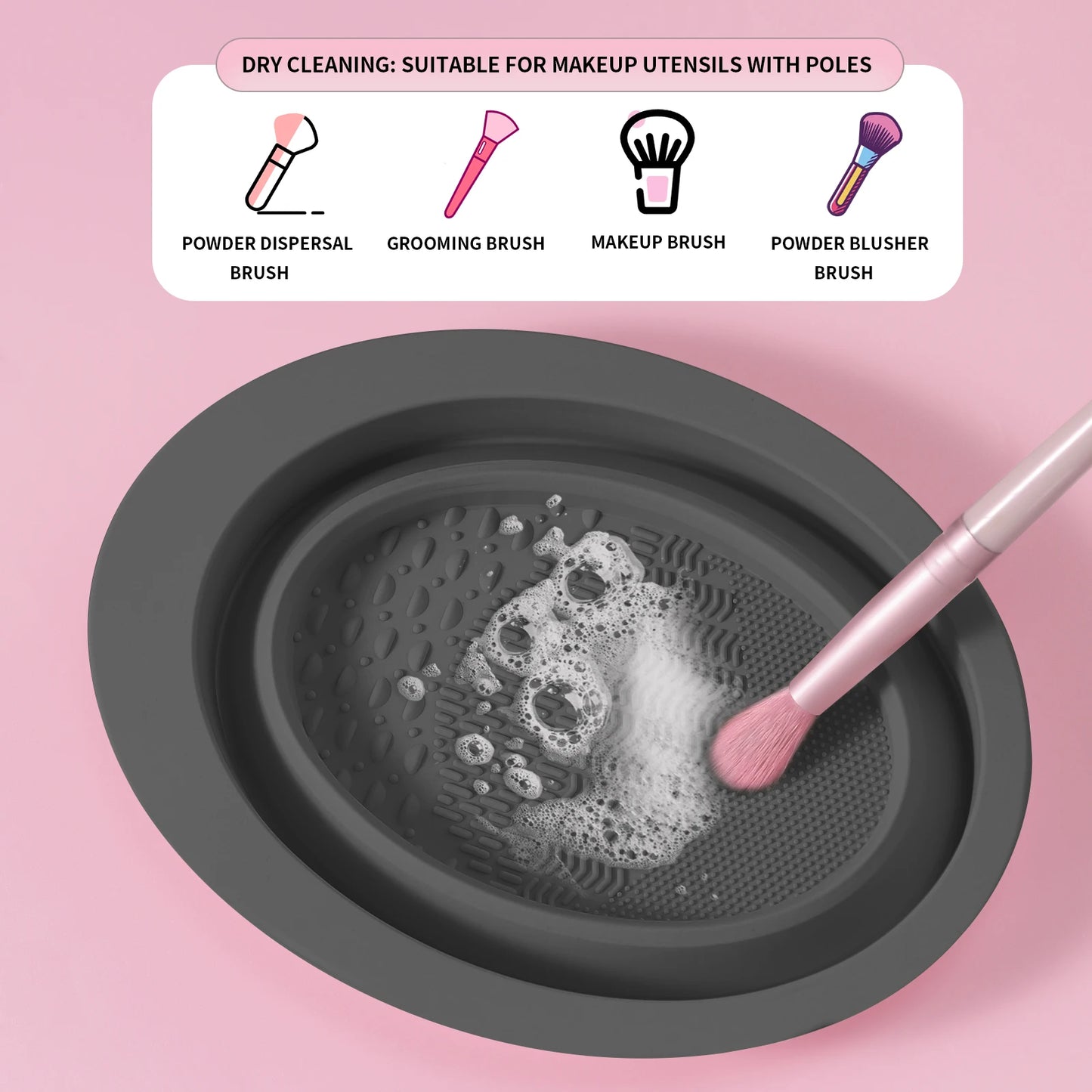 Makeup Brush Cleaning Tool,1pcs Silicone Brush Cleaner Pad Foldable Portable Cleaning Bowl For Makeup Brushes