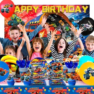 Monster Truck Party Supplies,140pcs Monster Truck Birthday Decorations&Tableware Set Blaze Party Decorations for Kids