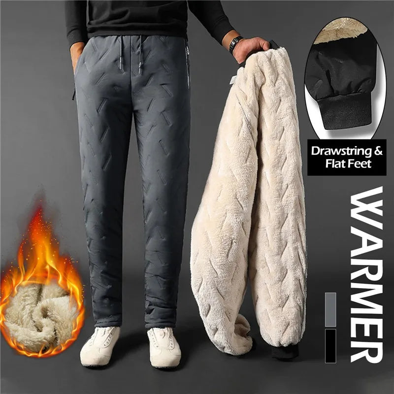 Winter Sweatwear Men Plush Thick Sport Sweatpant Lambswool Thermal Trousers Casual Pants Waterproof Windproof Warm Cotton Pants