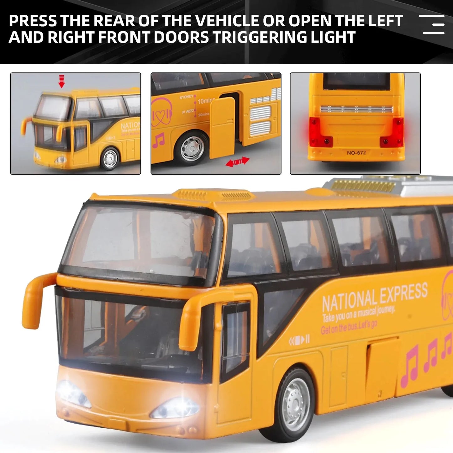 Children's Bus Alloy Model with Sound & Light Features - Fun & Interactive - Ideal for Playtime, Learning, Or Decorating