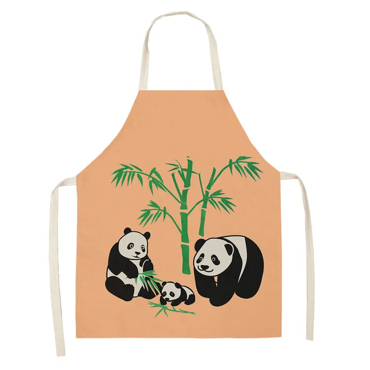 Cartoon Panda Multi-functional Linen Apron Dress Garden Children's Aprons for Woman Man Kids Pink Kitchen Baking Accessories