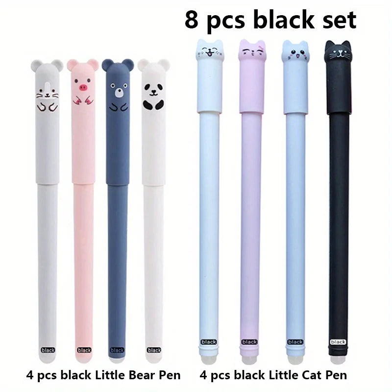 Creative Cat Bear Animal Erasable Gel Pen 0.5mm Washable Handle Magical Eraser Pen Blue/Black Ink Refills Rod Writing Stationery