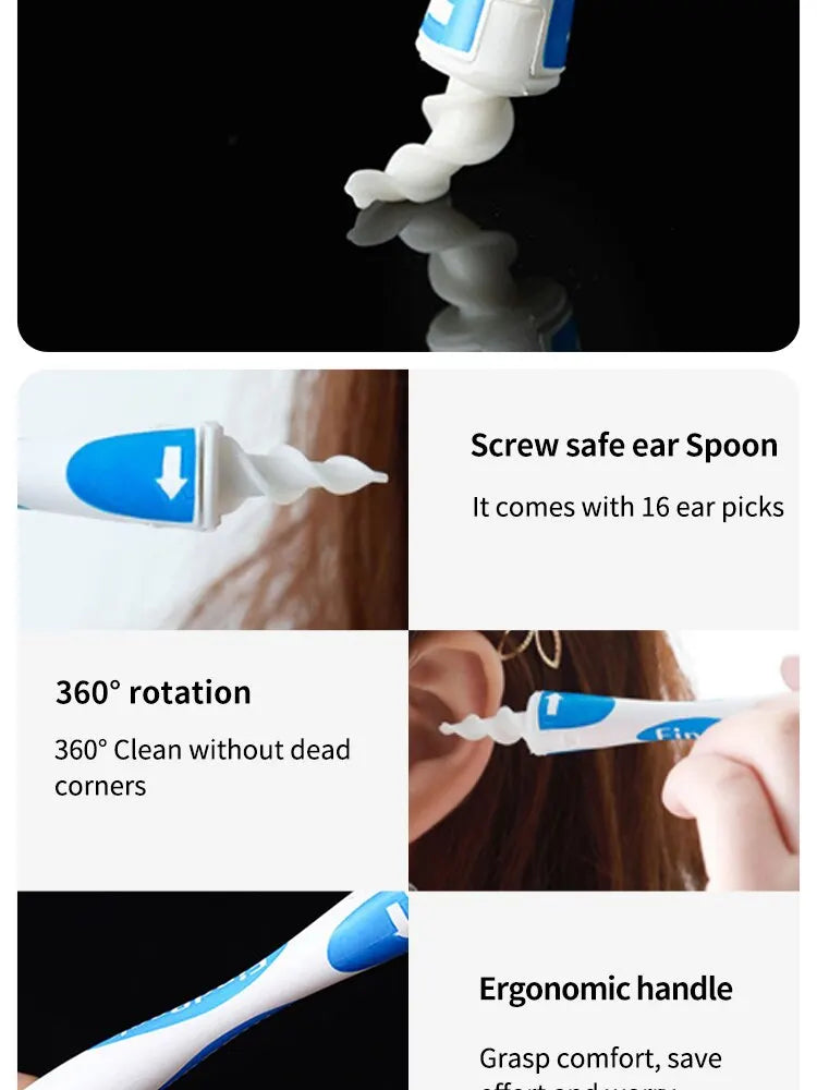 16 Ear Cleaning Set Ear Scoop Cleaning Ear Wax Silicone Soft Spiral Beauty Care Gadget Portable Personal Hygiene Set