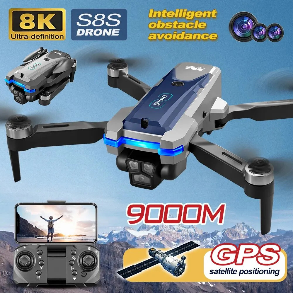 S8S GPS Drone 5G Wifi 8K HD Dual ESC Camera Optical Flow 360° Obstacle Avoidance Brushless Motor RC Foldable Quadcopter 9000M