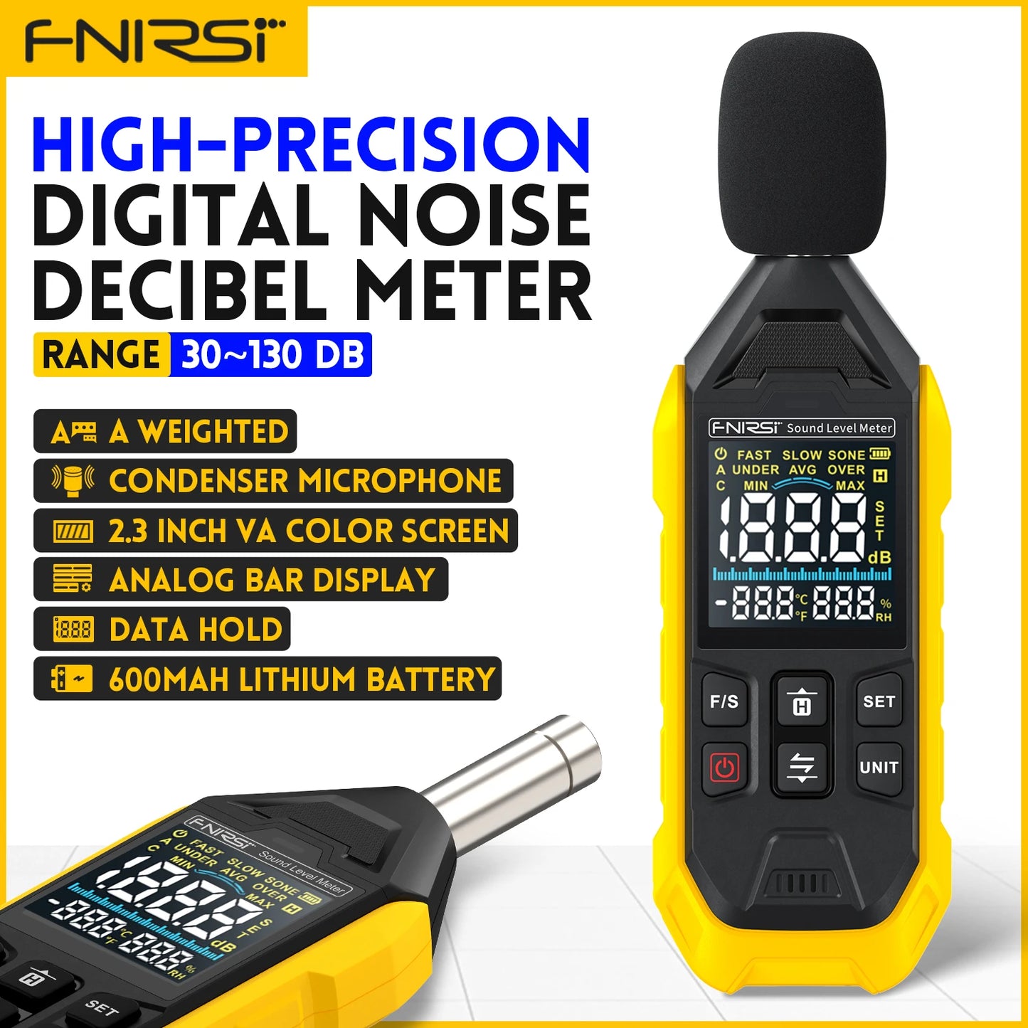 FNIRSI FDM01 Noise Measuring Instrument Sound Level Meter Digital Handheld DB Meter 30~130dB Audio Measuring Instrument