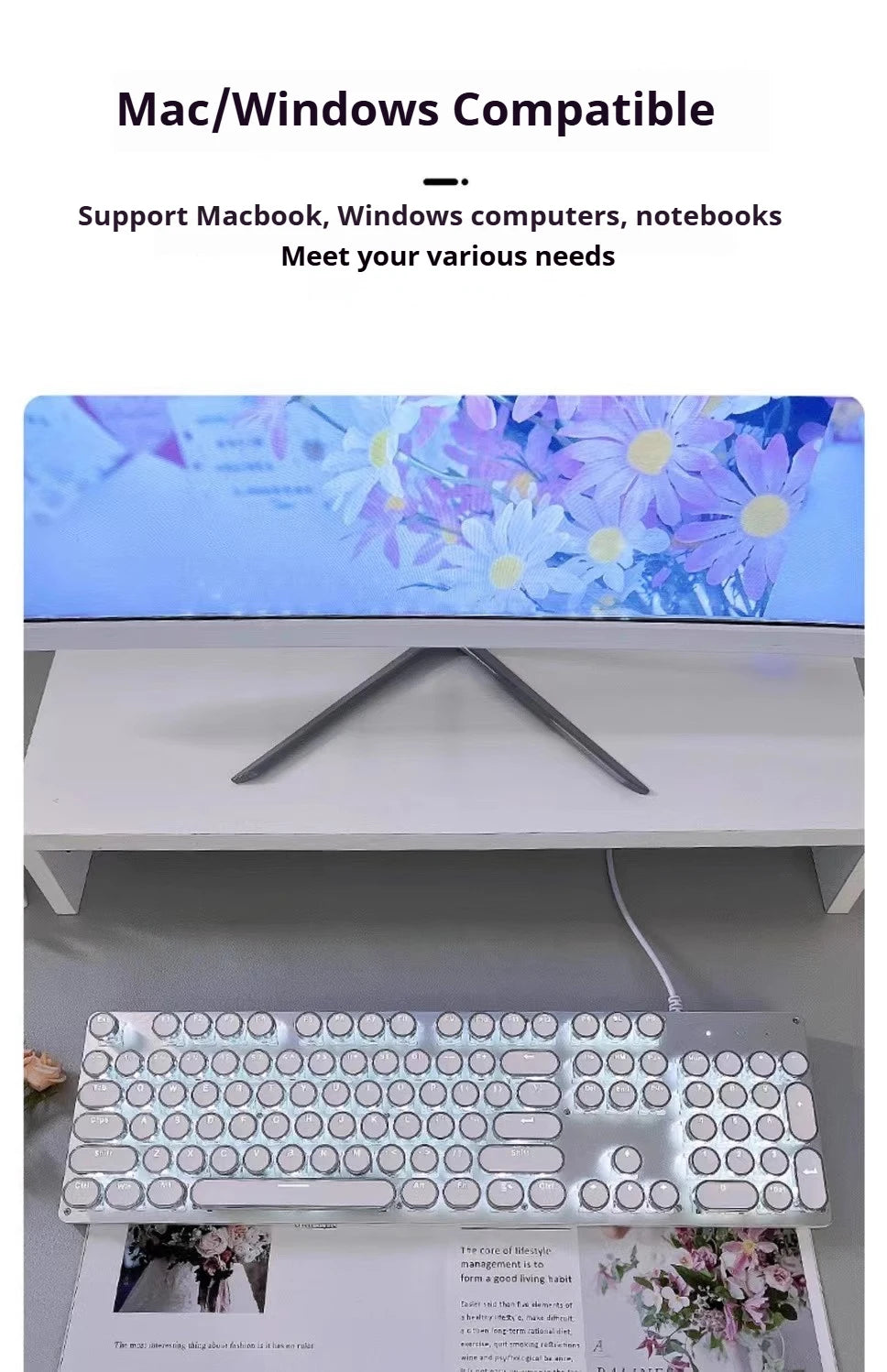 EWEADN TK100 Punk Typewriter Mechanical Gaming Keyboard, 104Keys with LED Backlit USB Wired Keyboards, for Windows Laptop PC
