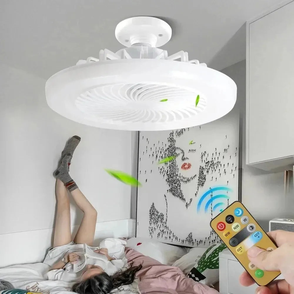 Smart Remote Control Ceiling Fan with LED Lighting Ceiling Fan with Lights Remote Control E27 Converter Base for Living Room