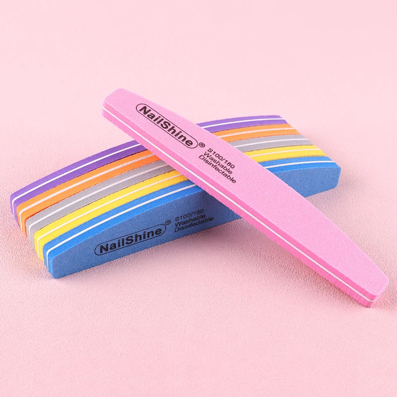 5Pcs/10Pcs Nail Sponge File 100/180 Grit Double Sided Sandpaper Foam Emery Board Polisher Buffer Moon Design