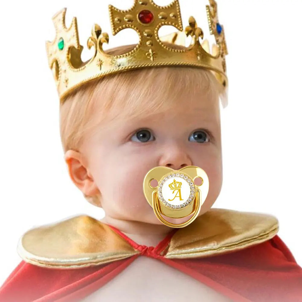 New 26 letters gold diamond crown 0-3 years old baby soother newborn teethers toys with chain clip food grade does not lose colo