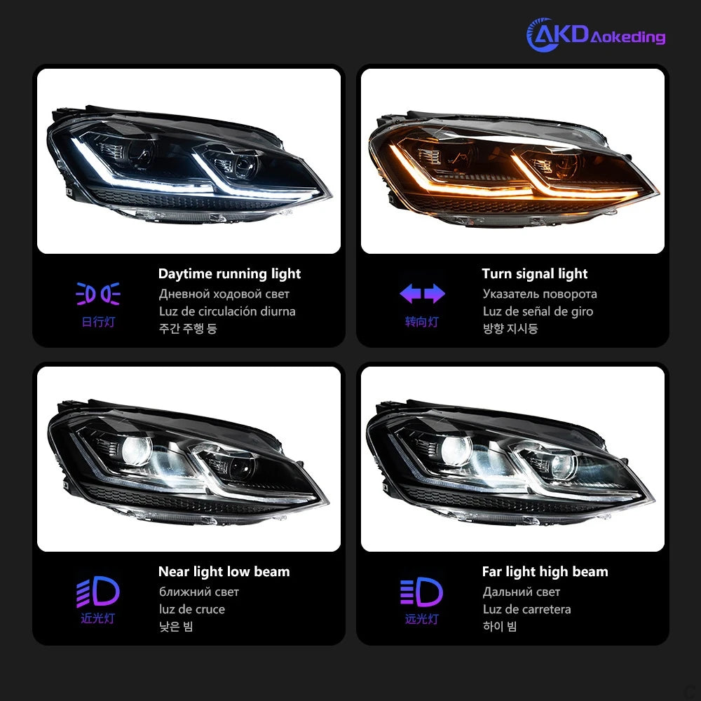 AKD 2 PCS For Golf 7 2013-2017 MK7 Upgrade 7.5 Design LED Auto Headlights Assembly DRL Bifocal Lens Lamp Accessories