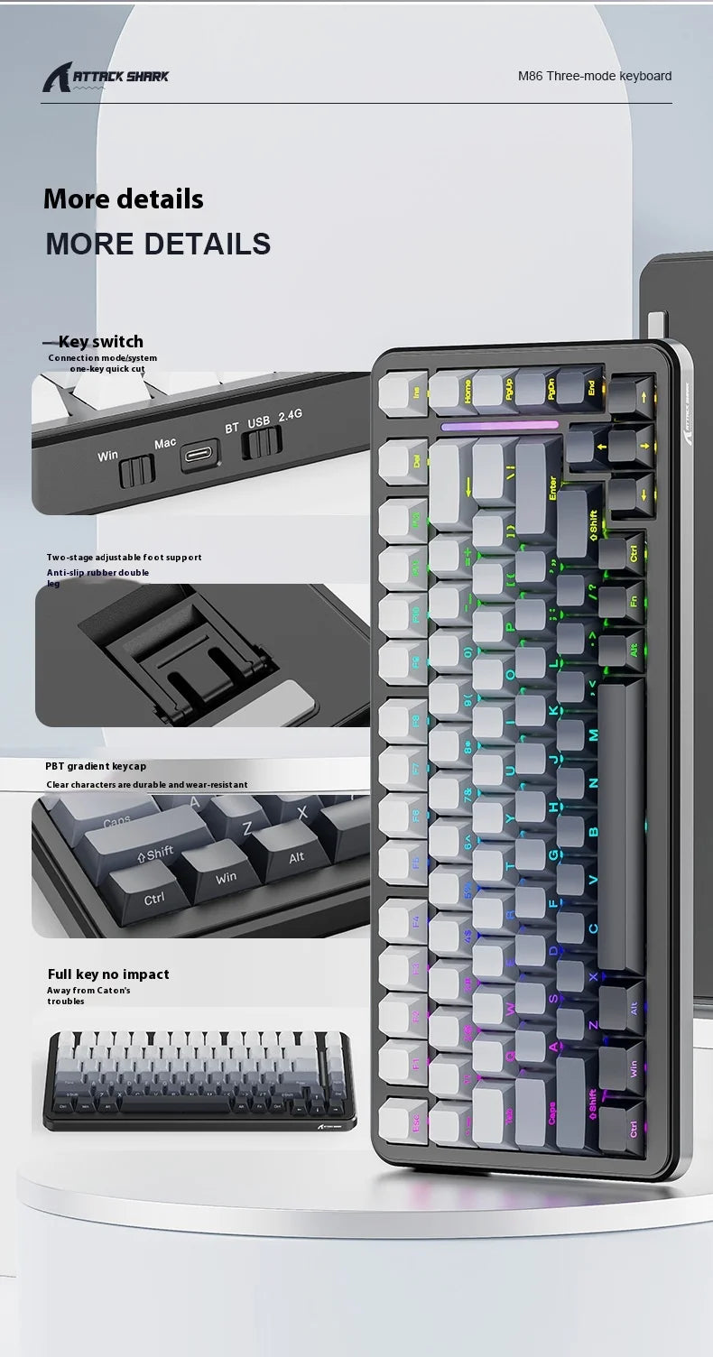 Attack Shark M86rgb Three-Mode Wireless Bluetooth Hot Plug Engraving Mechanical Keyboard Blueberry Axis Surprise Gift