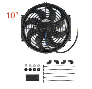 Universal 7/9/10/12/14/16 Inch 12V 80W 2100RPM Car Air Conditioning Cooling Fan Blade Cool Mounting Kit CF-1001 Black CF-1001