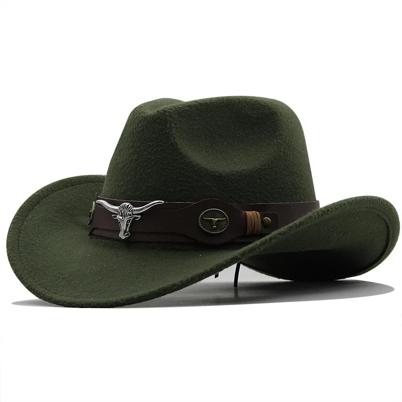 Fashion Cowboy Hats Wide Brim Cowboy Cowgirl Panama Hat with Retro Belt for Dress-Up Parties Costume Felt Hat