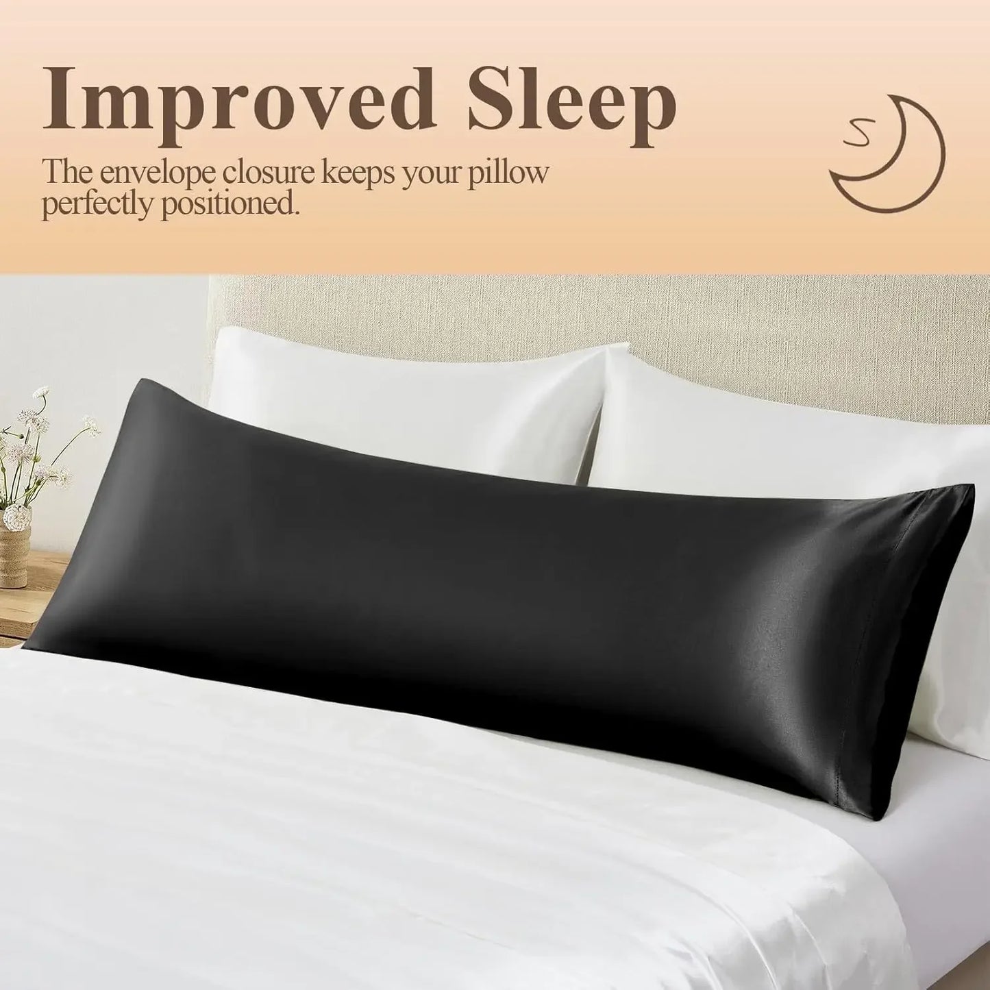 Silk Like Satin Pillowcase Standard Size, Black Smooth and Cooling Satin-Silk Pillow Cases for Hair and Skin