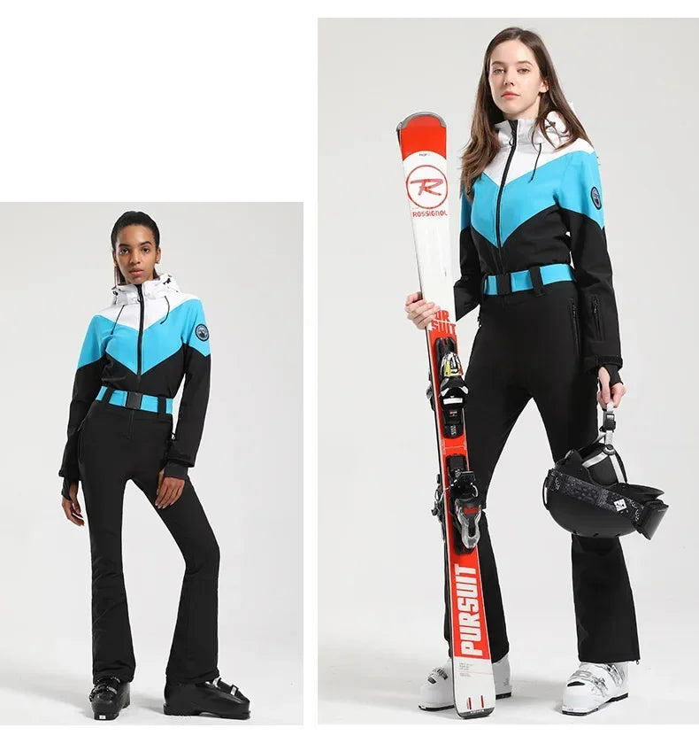 2025 Winter Overalls Women Slim Fitting Ski Suit Outdoor One-Piece Jumpsuits Wind Proof Waterproof Skiing Set Snowfield Clothing
