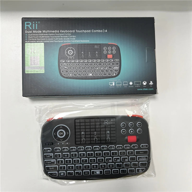 Rii I4 Dual Mode Keyboard, Bluetooth+2.4g With Touchpad,New Scroll Wheel Design,With a Backlit