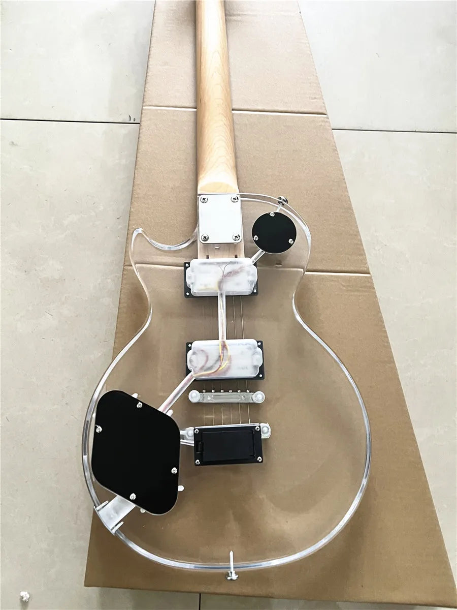 High quality custom crystal acrylic transparent Plexiglass 6-string electric guitar rose wood fingerboard led color lights
