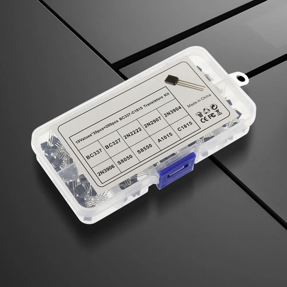 200Pcs Transistor Kit BC327 BC337 2N2222 2N2907 2N3904 2N3906 S8050 S8550 A1015 C1815 PNP/NPN 10 Values TO-92 Transistors Set