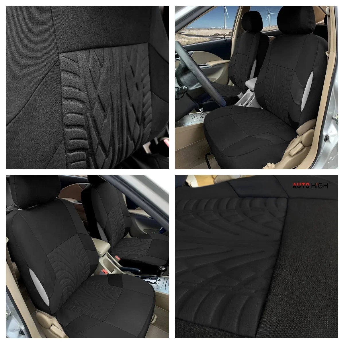 AUTO HIGH Embroidery Car Seat Covers Polyester Universal Fit Most Cars Truck SUV Van Protector - Front Pair