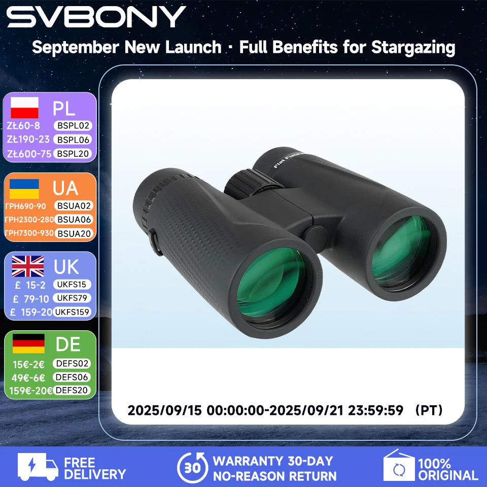 Svbony SA205 Binoculars ED Flat-field 8X42/10X42 Professional IP67 Waterproof BAK4 Twist-up Eyecups for Travelling Bird Watching