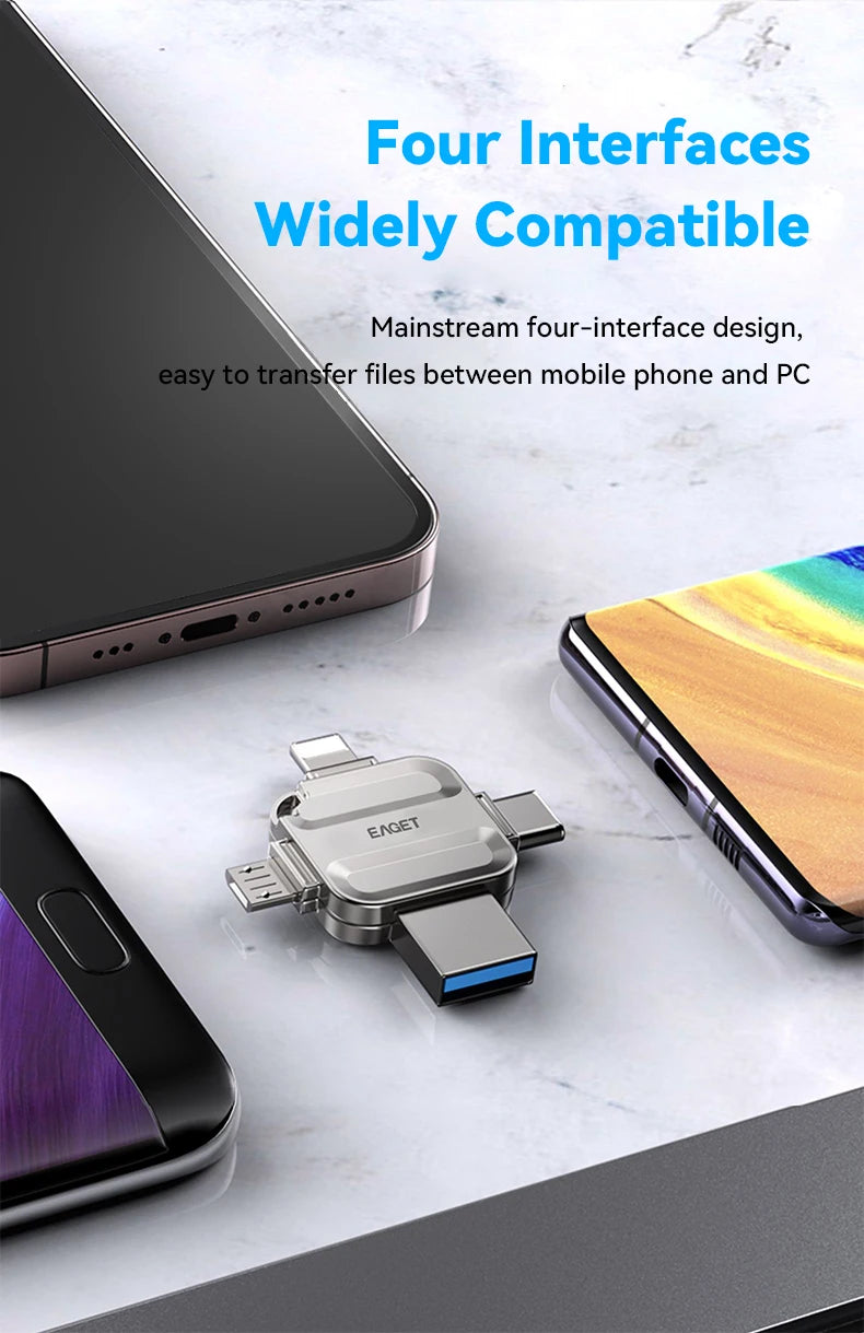 Eaget 4 in 1 Mini USB Flash Drive USB Type C Mirco B Lighting to USB 3.2 Pendrive USB Memories Stick for Phones PC Laptops