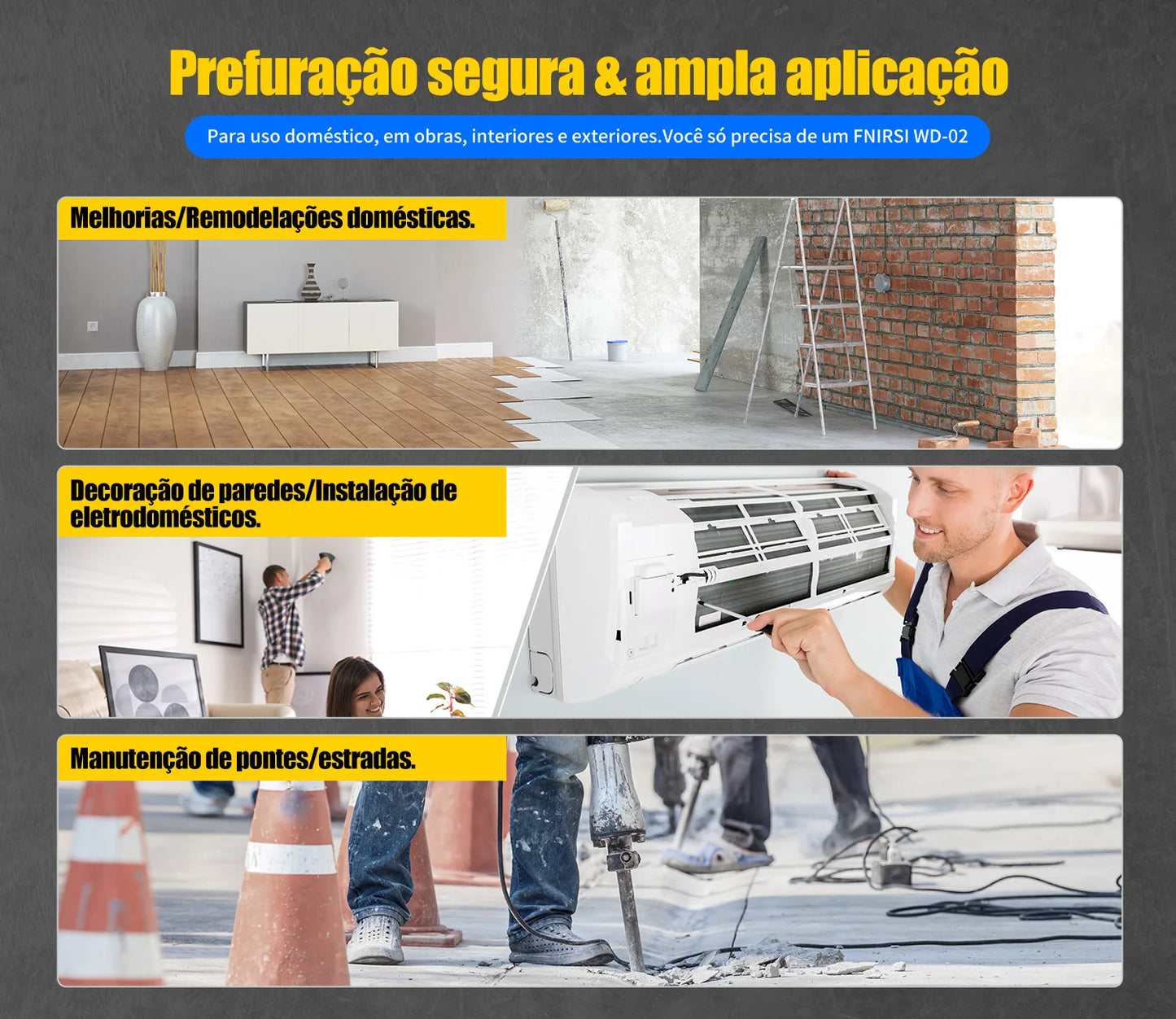 FNIRSI WD-02 Versão em português Detetor de parede Localizador de vigas Cabos CA com carga Vigas de metal Vigas de madeira