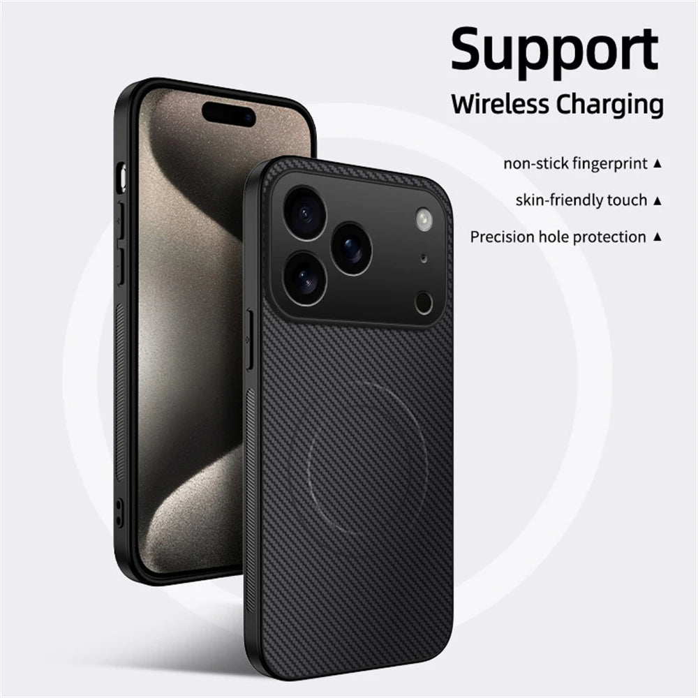 Luxury Ultra Thin Carbon Fbier Magnetic Leather Case for iPhone 17 16 15 14 13 Pro Max 17Air 16E Magsafe Wireless Charging Cover