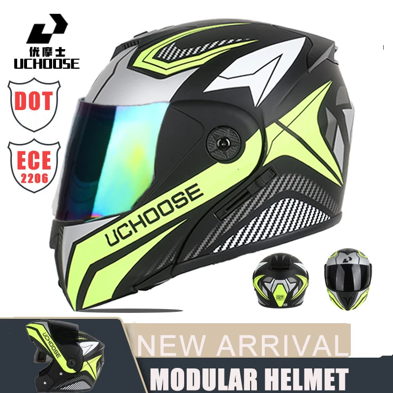 New Modular Motorcycle helmet full face racing with Double sun visor Women man flip up helmet Double lens DOT