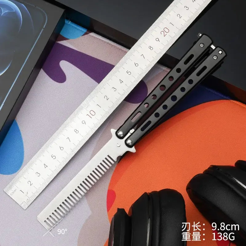 Foldable Comb Stainless Steel Practice Training Butterfly Knife Comb Beard Moustache Brushe Salon Hairdressing Styling Tool