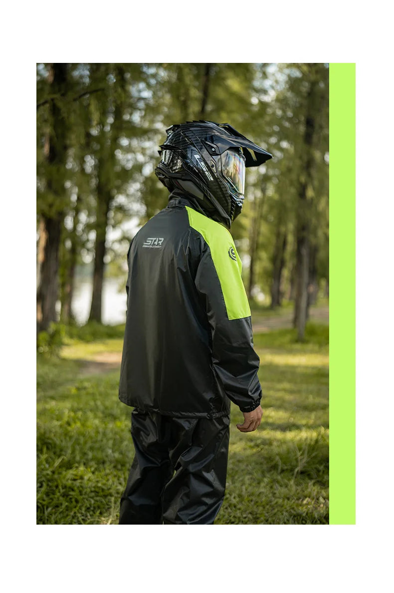 Star Field Knight Black-grey Motorcycle Raincoat Rainpants Suit Waterproof Inner Mesh Breathable Men Women Riding Gears 2Pcs/set