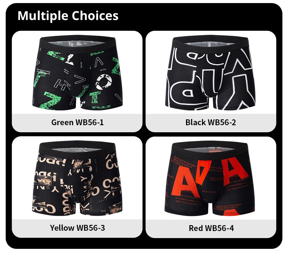 4-piece MEN'S FASHION Printed Underwear Breathable Crotch Boxers for Teenagers Comfortable plus Size Underwear up to 6XL.