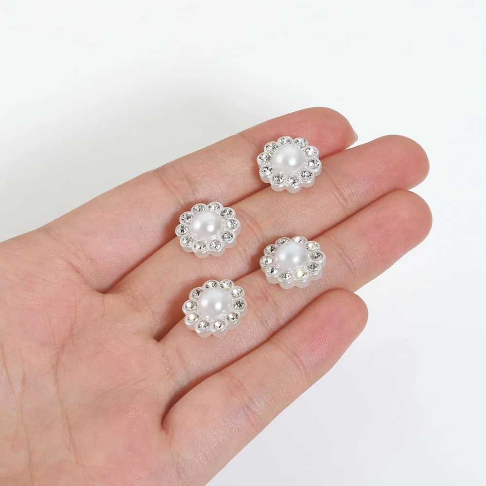 50pcs Rhinestone Flatback Cabochon Base White Imitation Pearl Beads Bowknots Hair DIY Accessories