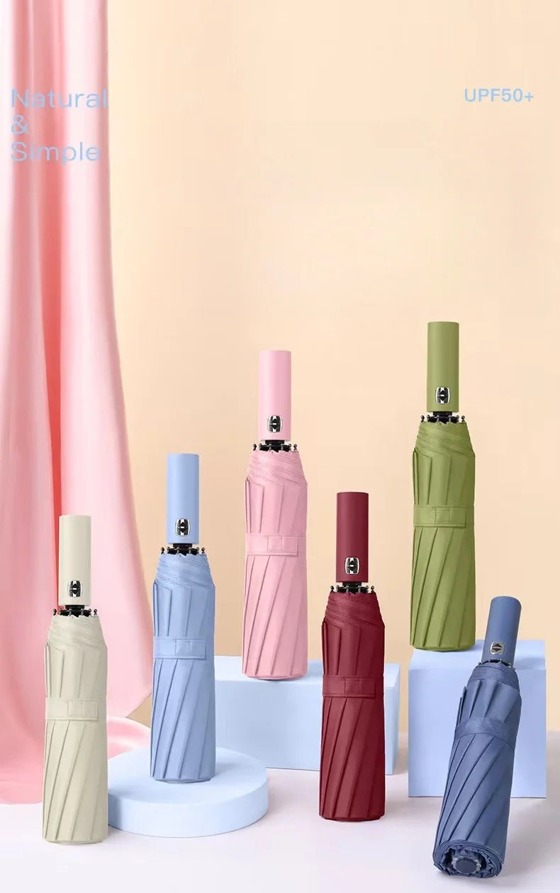 12 Bone Black Glue Fully Automatic Umbrella With Thick And Durable Keel Three Fold Umbrella UV Resistant Folding Umbrella 12 Bon