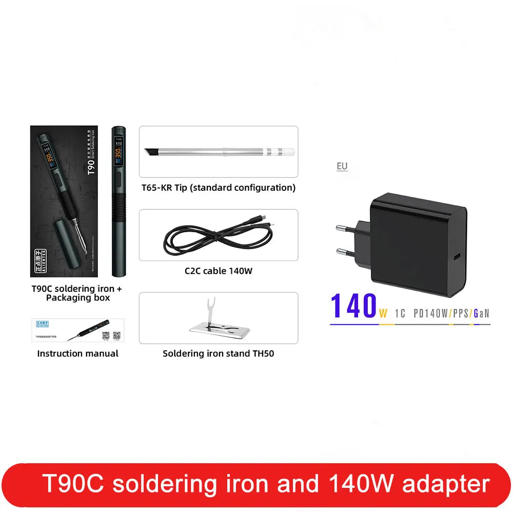ALlENTEK T90 Soldering Iron PD3.1 140W Adjustable Temperature 80-450°C Precision Welding Solder Kit with T245 and T210 Welding T
