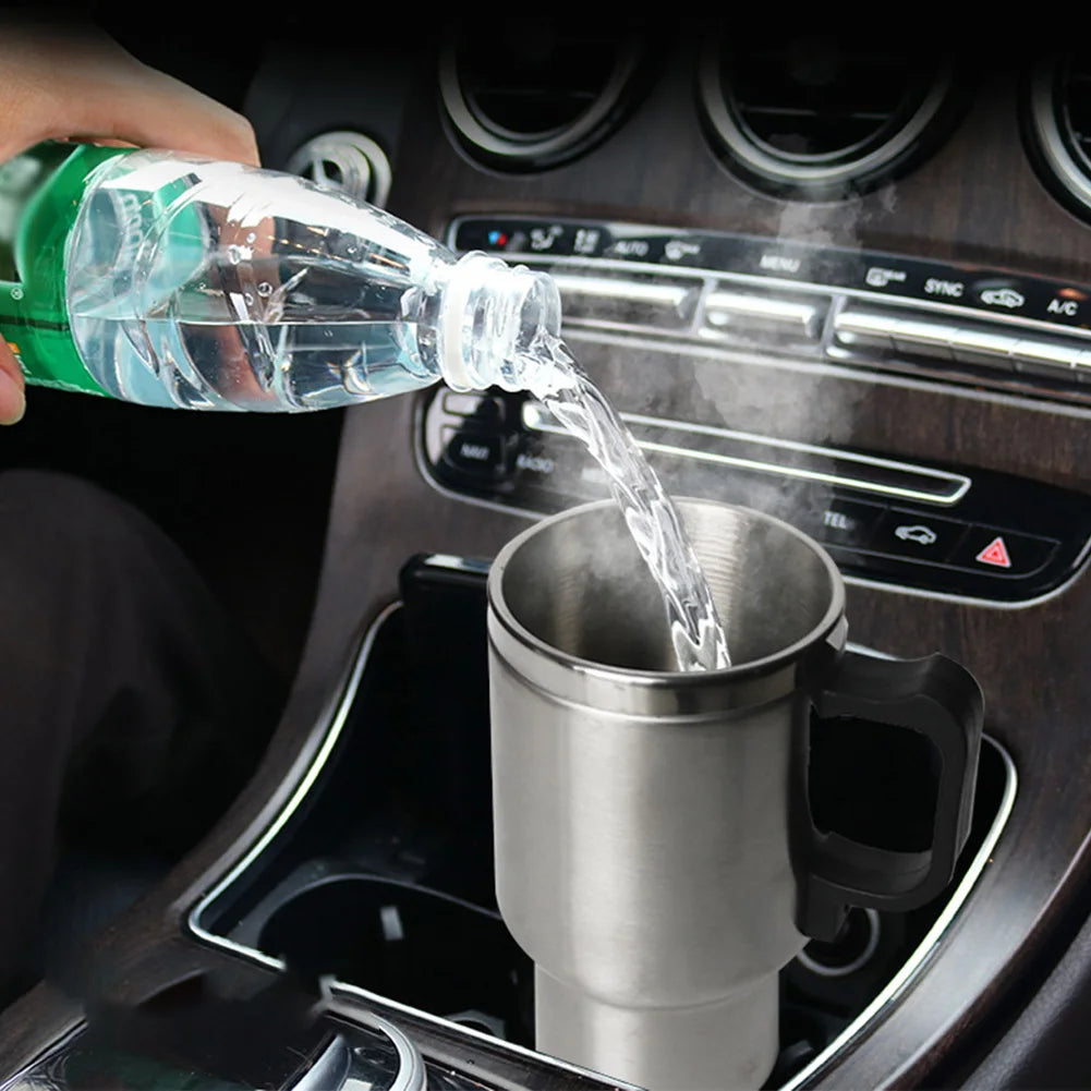 DC 12V Car Electric Kettle 450ml Car Heating Cup Stainless Steel Travel Coffee Mug Double Layer Vacuum Insulation Travel Kettle