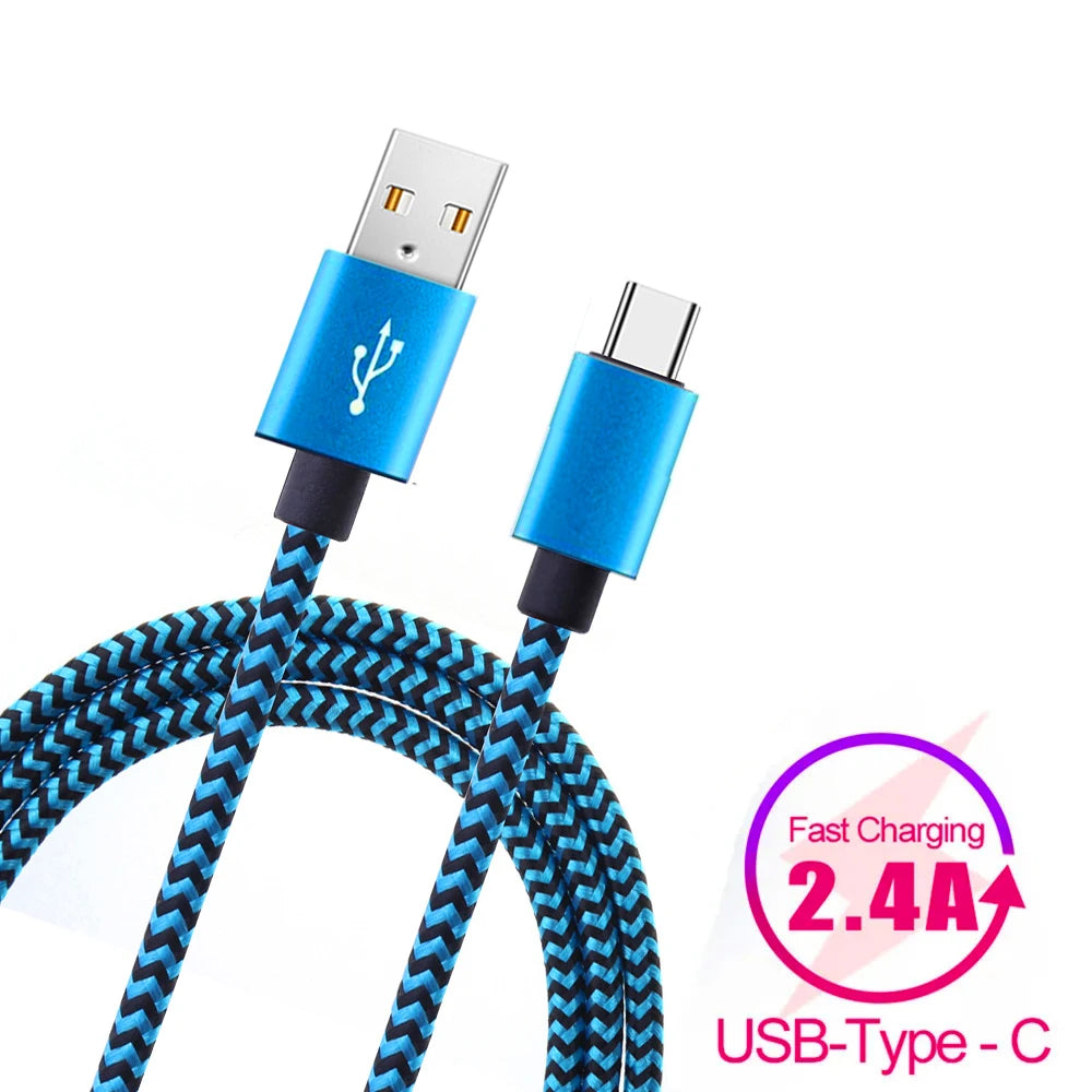 USB Type C Cable Date Sync 2.4A Fast Charging For Samsung Huawei Android Mobile Phone 1M 2M 3M Nylon Braided Wire Charger Cable