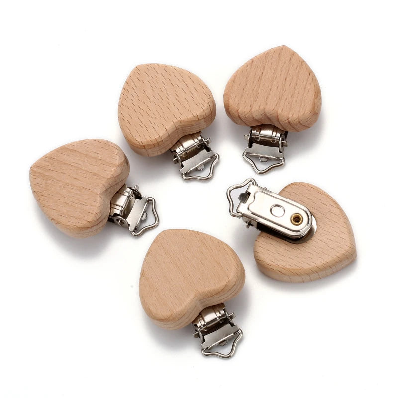 5Pcs Wooden Baby Pacifier Clip Nursing Accessories Beech Pacifier Clips Chewable Teething Dummy Clip Chains Baby Teether