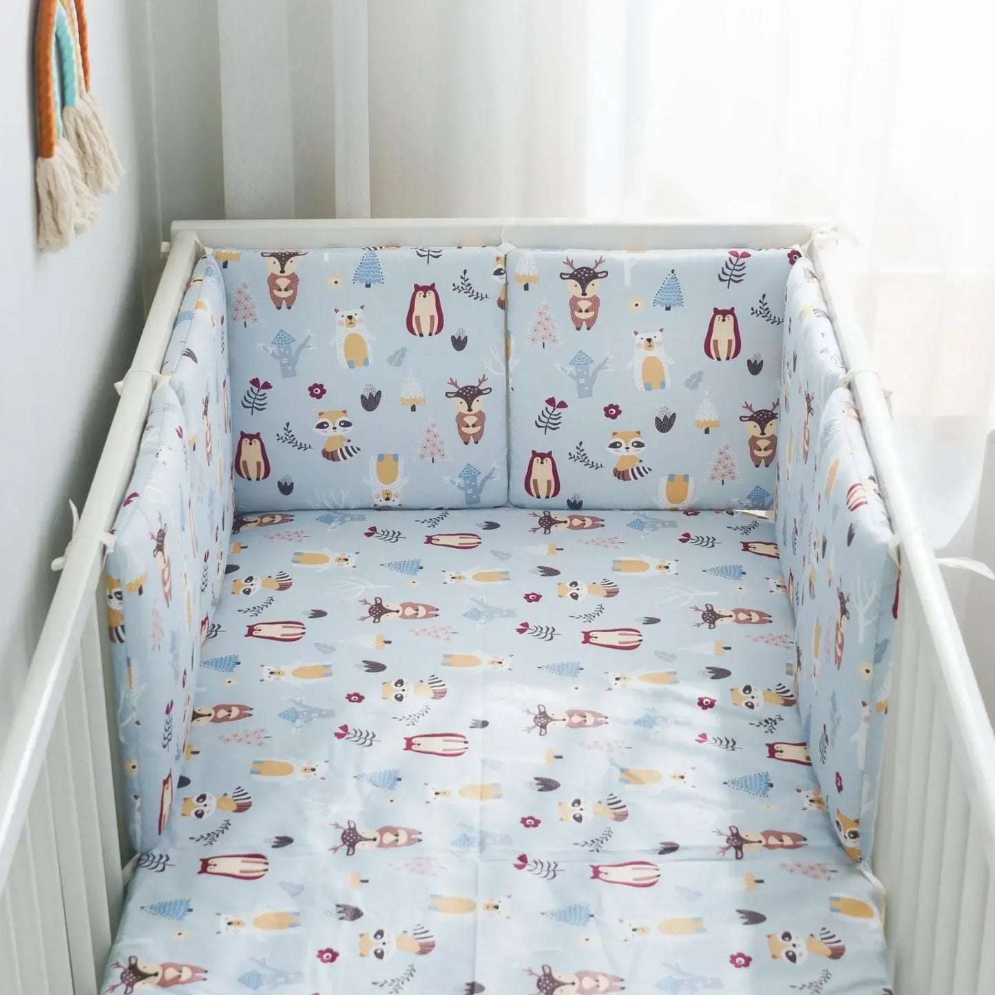 6 Whole Pieces Washable Crib Bedding Set Baby Crib Fence Newborn Bedding Set Pure Cotton Playpen 30x30 Small Raccoon