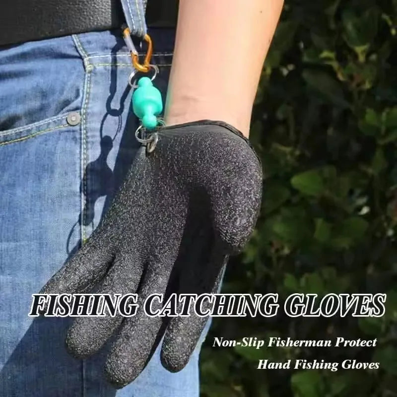 1PC Fishing Anti Slip Gloves Magnetic Buckle Pendant Hand Guard to Prevent Stabbing Fishing Protective Gear Waterproof Gloves