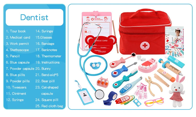 Children's wooden makeshift home simulation medicine box doctor set nurse boy girl baby role-playing toy