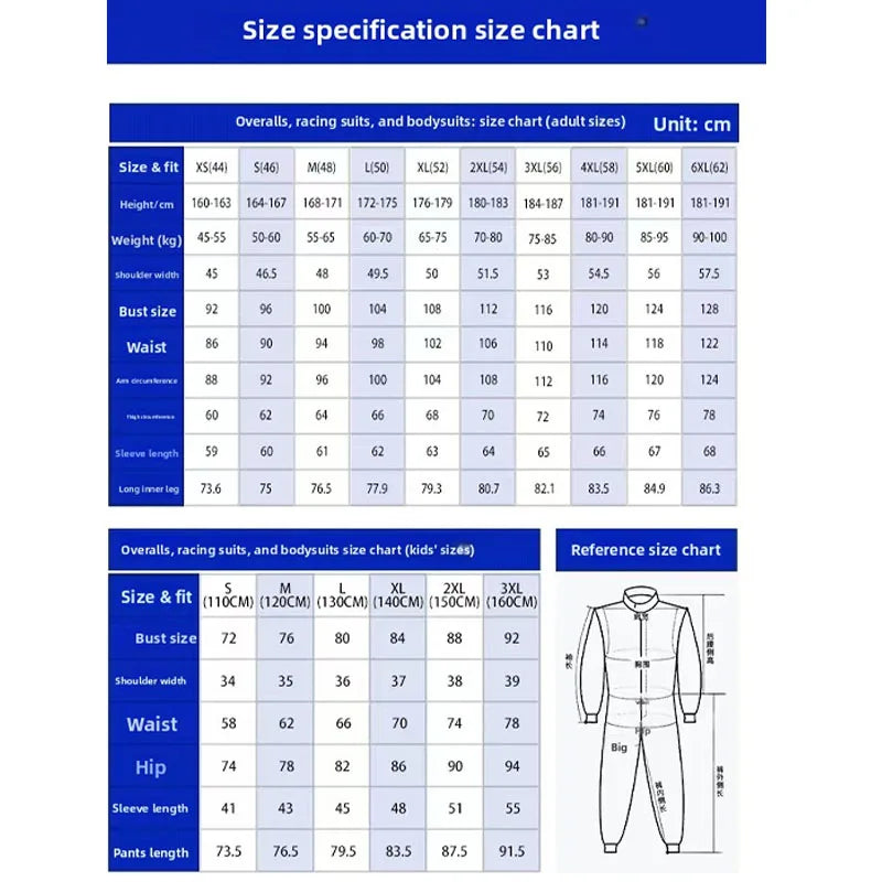 Men Women for Karting Suit Waterproof Car Motorcycle Motocross Racing Club Exercise Clothing Set Overalls