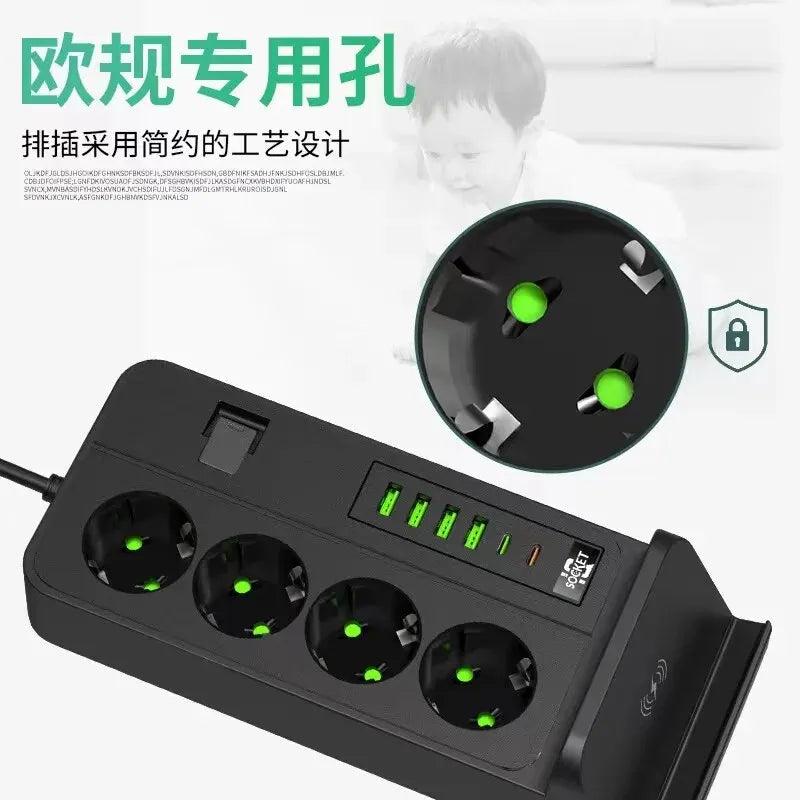 Wireless Charging Socket Board 4-Port Home USB Plug Strip with Cable Russian European Standard Wholesale